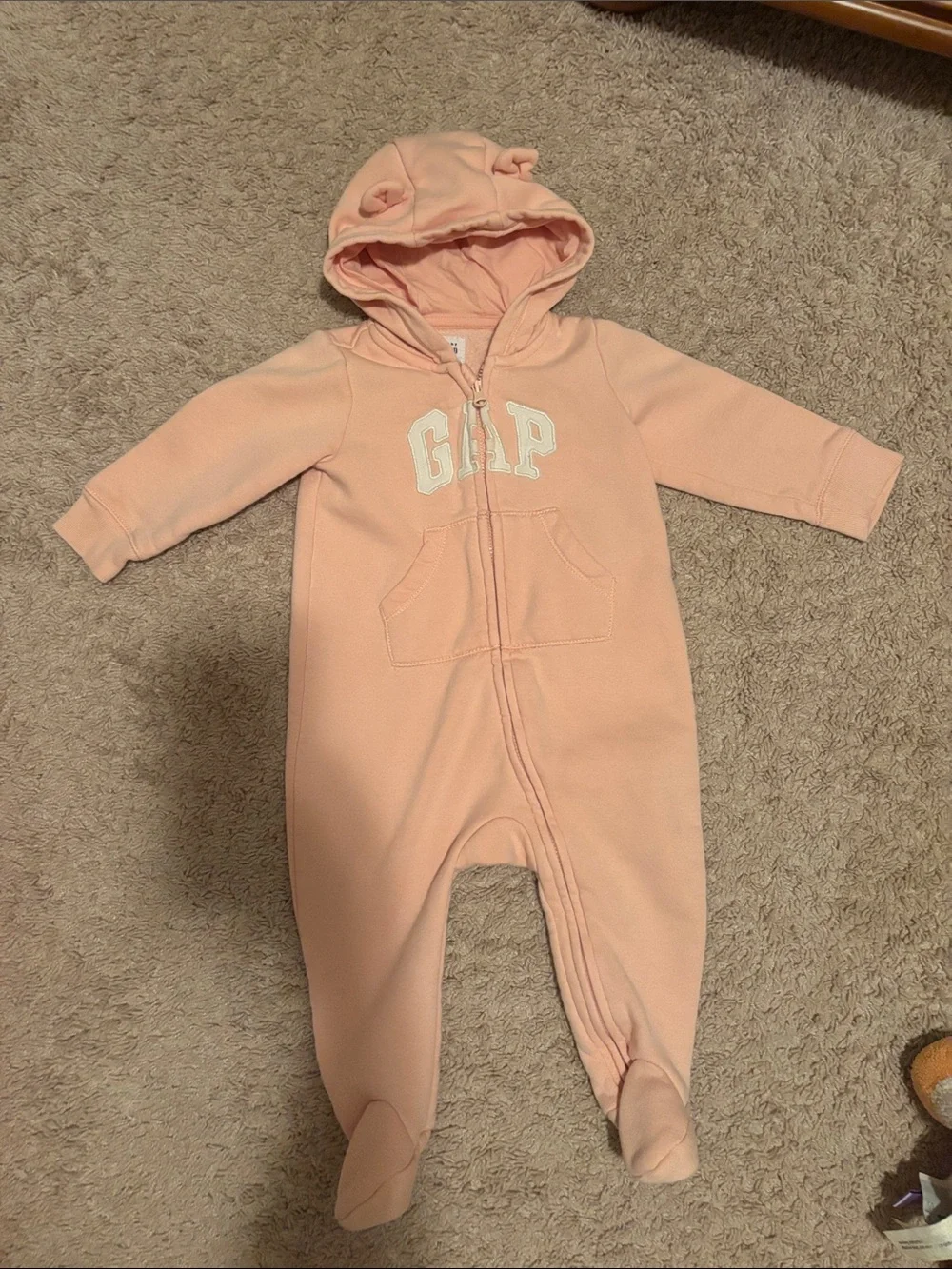 GAP Peach Hooded Footed One-Piece Romper